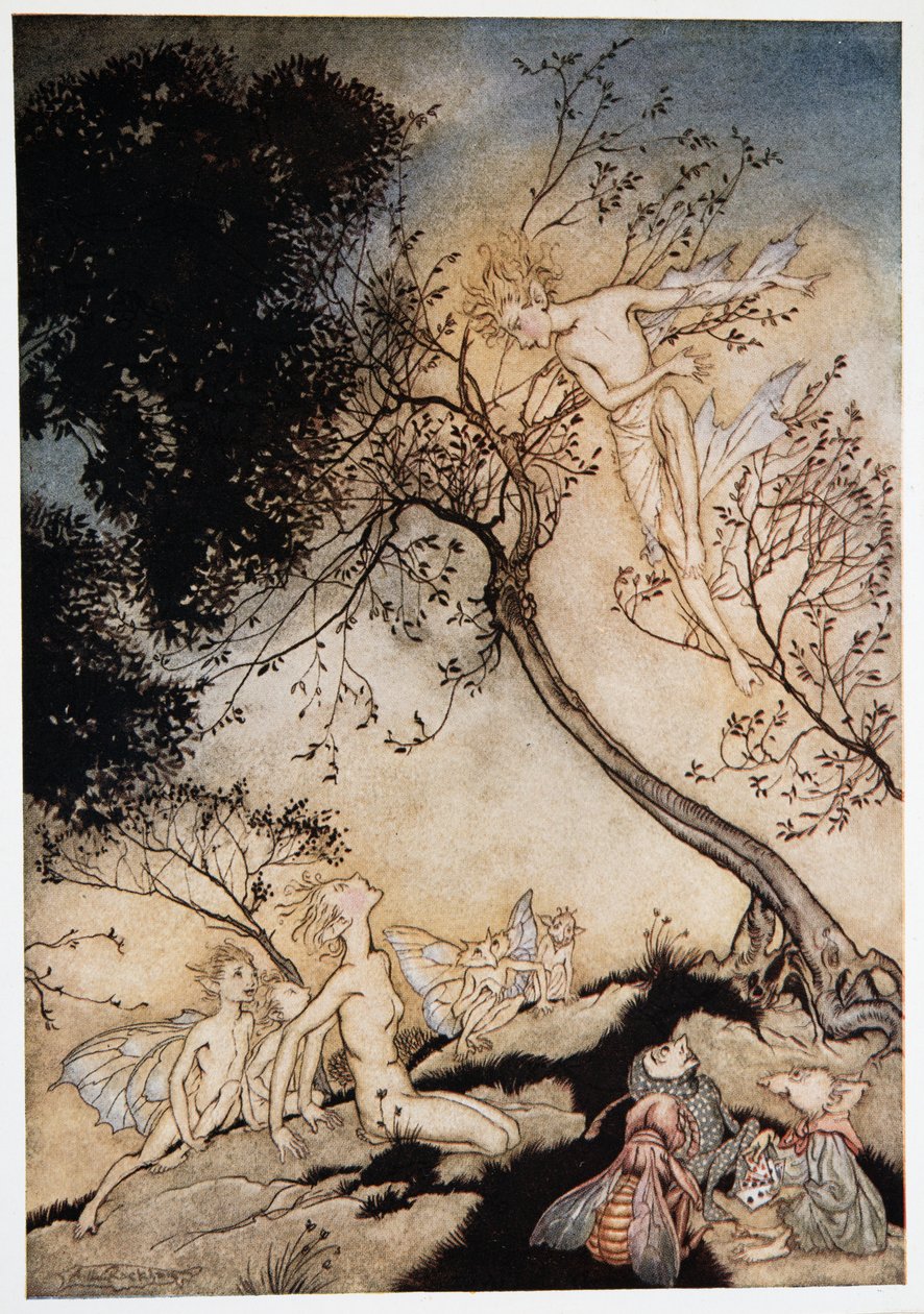 Menj, hozd ide a zsarukat, Oer, akinek hatalmat adok neked, ide erre a helyre, William Shakespeares Frontispiece The Tempest, kocsma. 1926 alkotó: Arthur Rackham