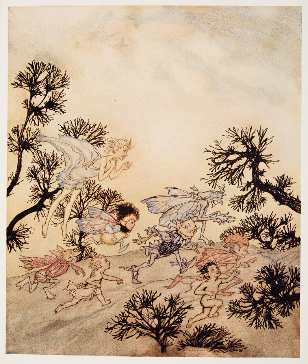 Menjetek, sújtsátok a goblinjaimat, hogy száraz görcsökkel köszörülik az ízületeiket, William Shakespeares illusztrációja: A vihar, kocsma. 1926 alkotó: Arthur Rackham