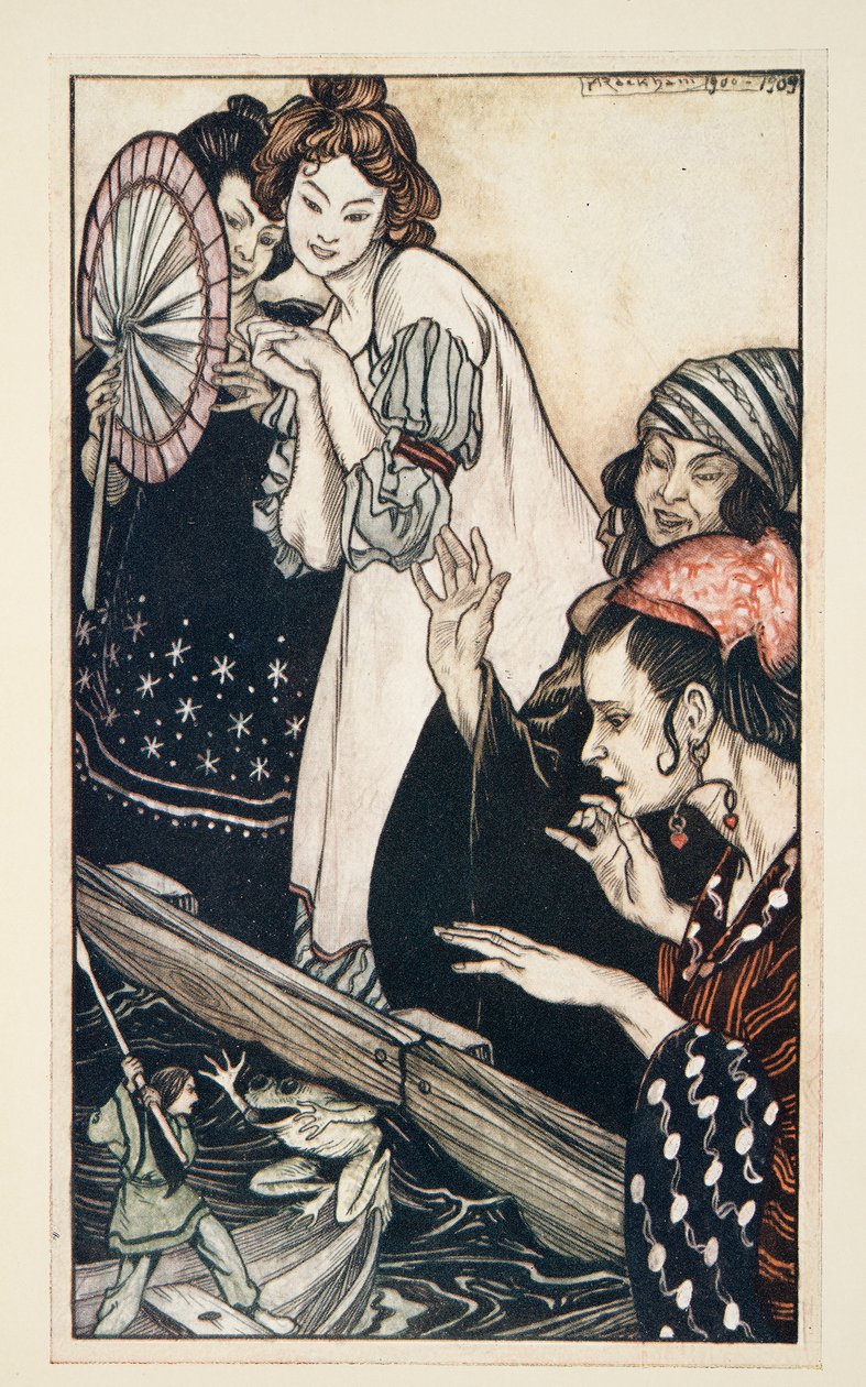 Gulliver találkozása a békával, Jonathon Swift (1667-1745) Gulliver utazásai című művéből, pub. 1909 (színes litó) alkotó: Arthur Rackham
