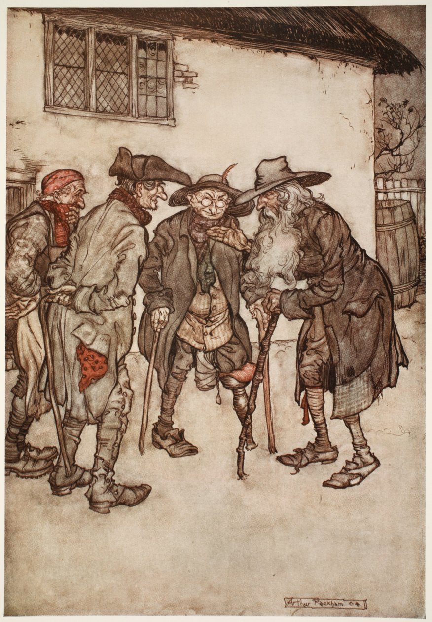 Hamar rátalált sok korábbi cimborájára, bár az idő elhasználódása miatt annál rosszabb. A Washington Irving által készített Rip Van Winkle-től, a kocsmától. 1910 alkotó: Arthur Rackham