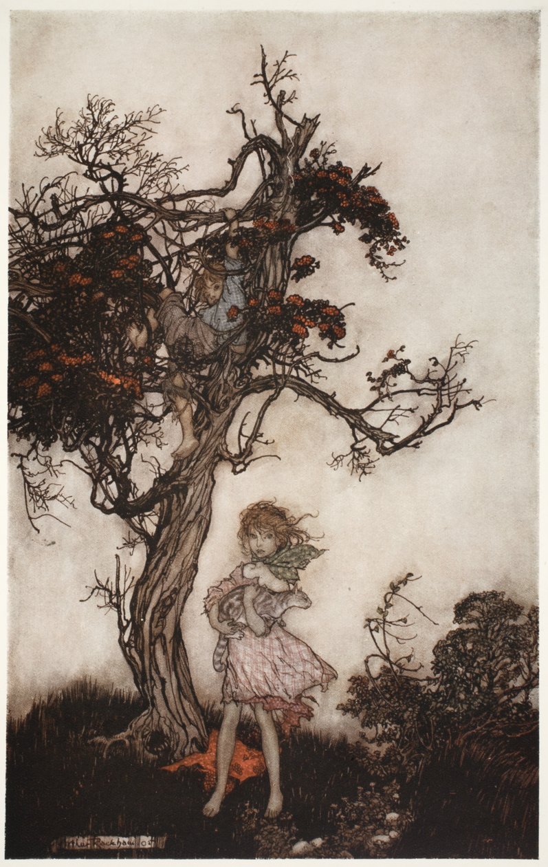 Gyermekei olyan rongyosak és vadak voltak, mintha senkihez tartoznának. Rip Van Winkle-től Washington Irvingtől, kocsmából. 1910 alkotó: Arthur Rackham