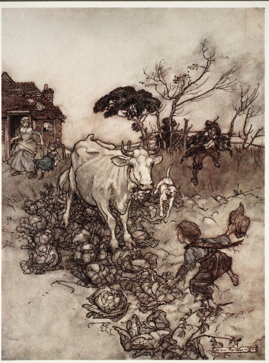 Tehene eltévedt, vagy a káposzta közé került. Rip Van Winkle-től Washington Irving, kocsma. 1910 alkotó: Arthur Rackham