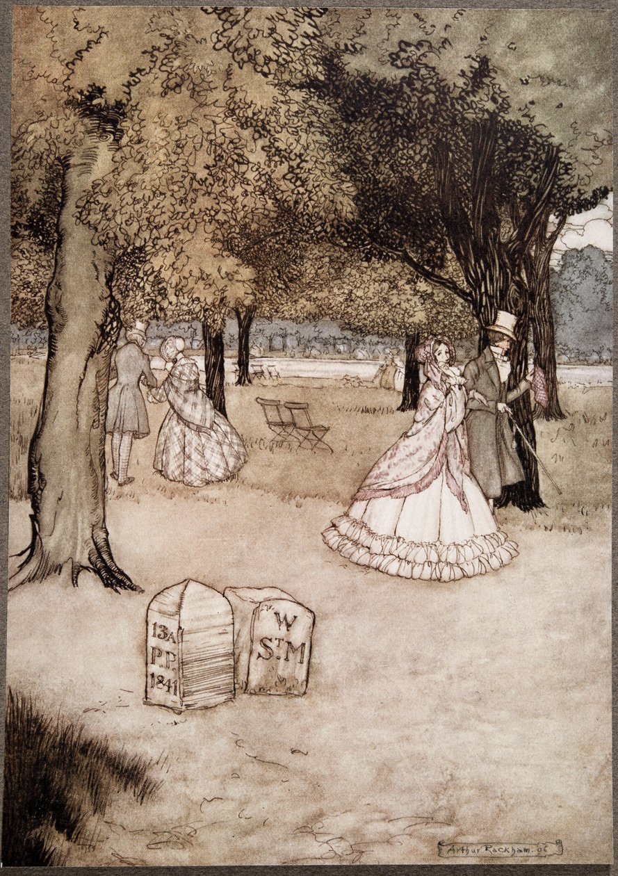 Úgy gondolom, hogy a Gardens legmeghatóbb látványa Walter Stephen Matthews és Phoebe Phelps két sírköve, a Kensington Gardensben található Peter Pantől, J M Barrie (1860-1937), pub. alkotó: Arthur Rackham