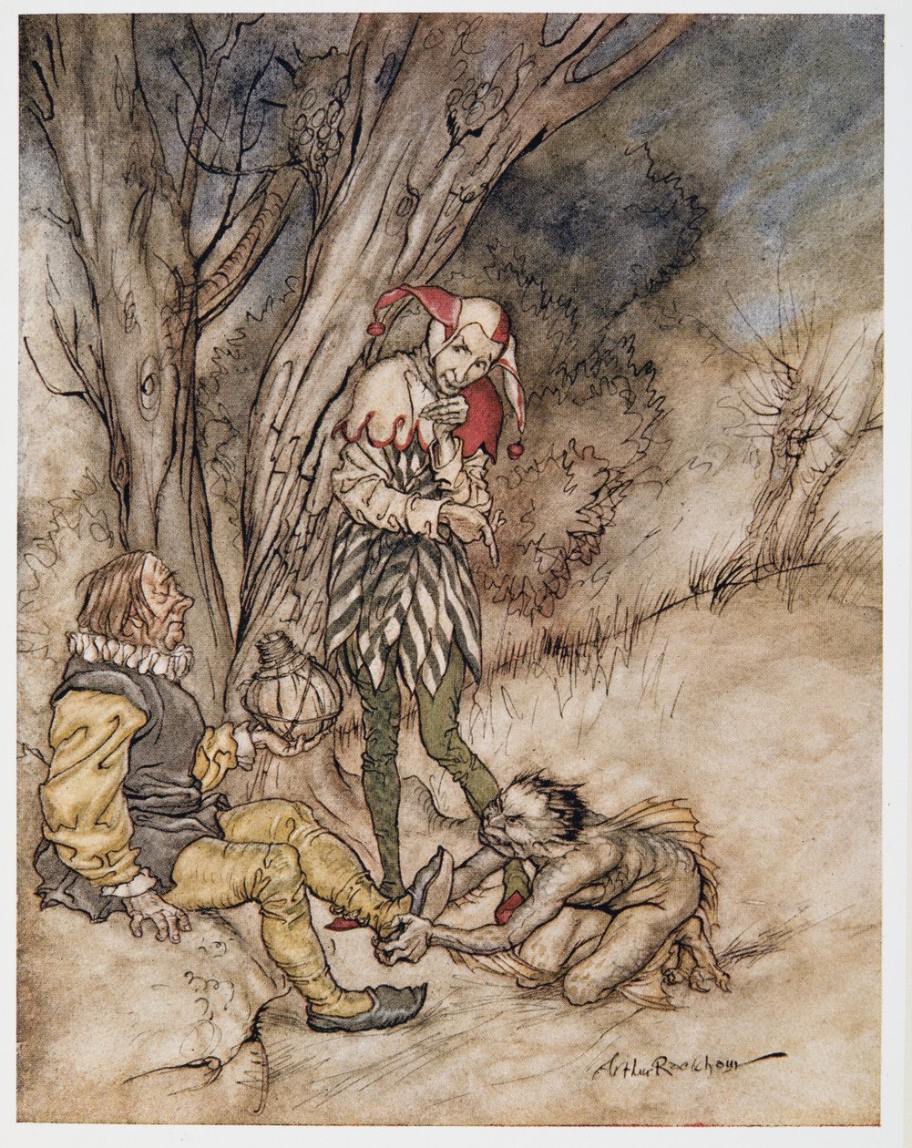 Ill kiss they foot: Esküszöm magam a témára, illusztráció William Shakespeare Vihar című művéből, kocsma. 1926 alkotó: Arthur Rackham