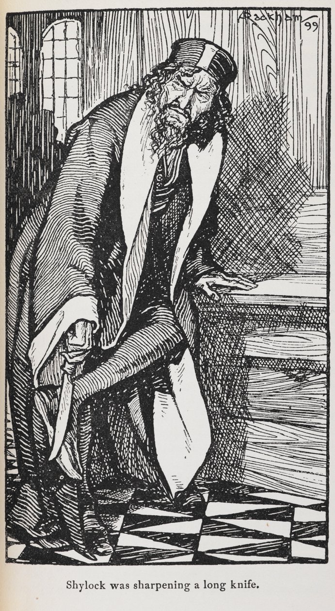 Shylock illusztrációja a Velencei kereskedőből alkotó: Arthur Rackham