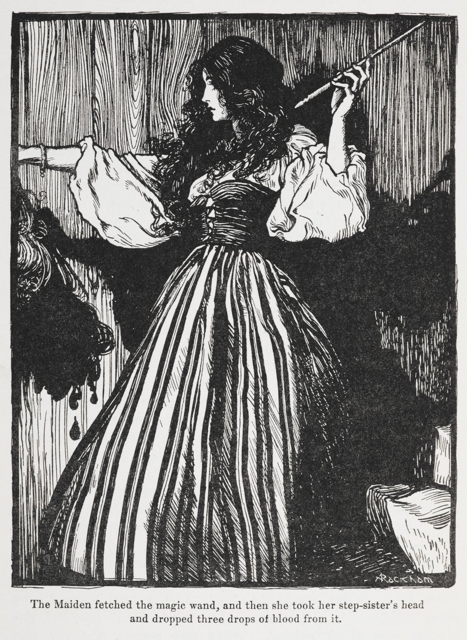 Illusztráció: egy lány csíkos ruhában, Sweetheart Rolandtól. alkotó: Arthur Rackham