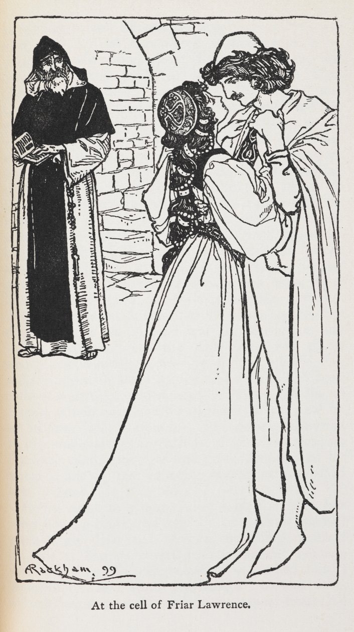 A Rómeó és Júlia csillagos szerelmeseinek illusztrációja. alkotó: Arthur Rackham