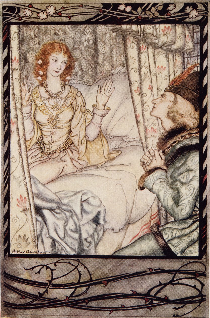 Te vagy az, hercegem? Nagyon régóta vártalak, az Arthur Rackham Fairy Book-ból, kocsmából. 1933 alkotó: Arthur Rackham