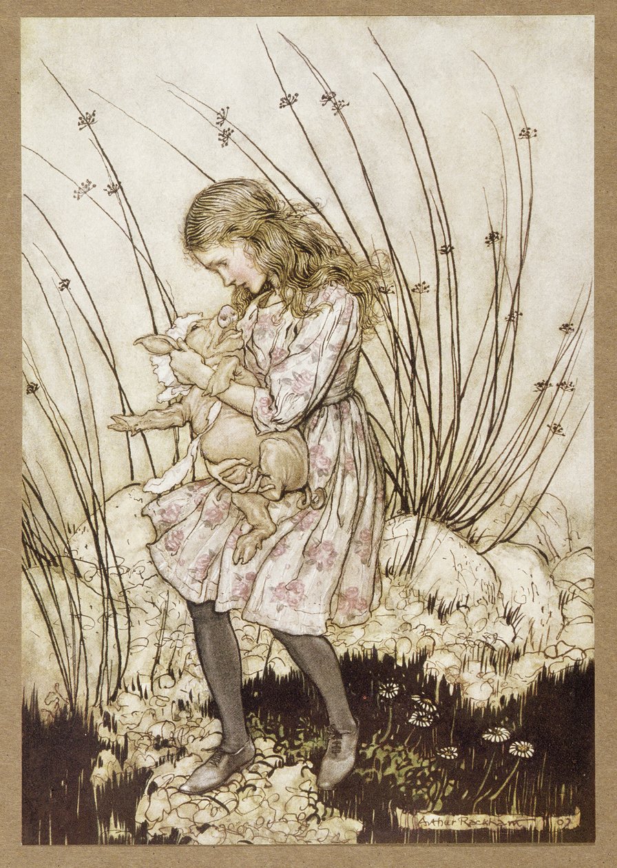 "Újra olyan hevesen felmordult, hogy némi riadalommal lenézett az arcába" - Lewis Carroll, kocsma Alice kalandjai Csodaországban című művéből. 1907 (színes litó) alkotó: Arthur Rackham
