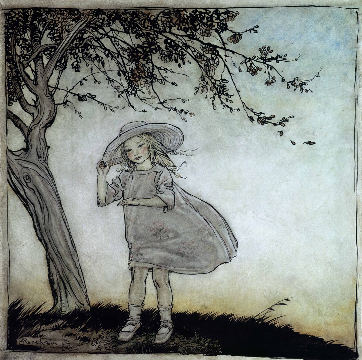 Ladybird, Ladybird Fly Away Away, illusztráció a Mother Goose, the Old Nursery Rhymes című könyvből, 1913-ban (toll, tinta és WC papíron) alkotó: Arthur Rackham