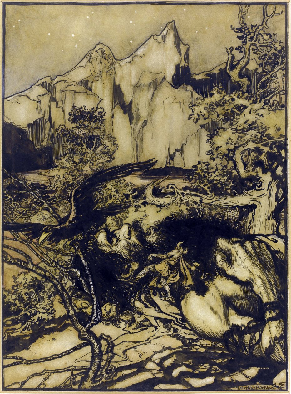 Le voyage de Thor (Tor) au pays des Geants - Thor utazása az óriások földjére, Rackham, Arthur (1867-1939) alkotó: Arthur Rackham