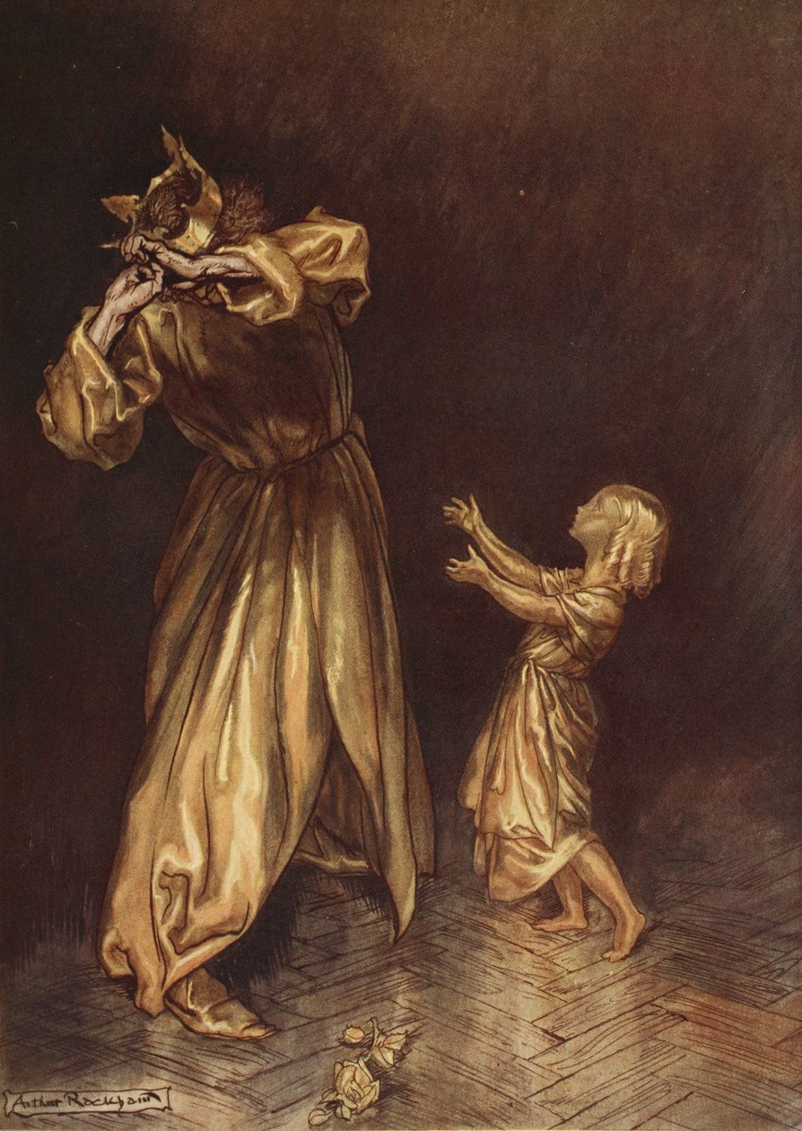 A Little Marygold egy arany szobor, Nathaniel Hawthorne „A Wonder Book for Girls and Boys” című könyvének illusztrációja, 1928 alkotó: Arthur Rackham