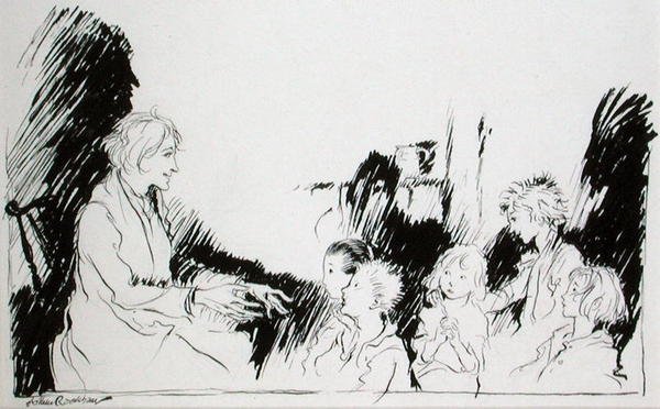 Szellemek, boszorkányok és indiánok hosszú történetei, Washington Irving (1783-1859) „Rip van Winkle” című könyvének illusztrációja, 1916-ban megjelent kiadás (toll és tinta papíron) alkotó: Arthur Rackham