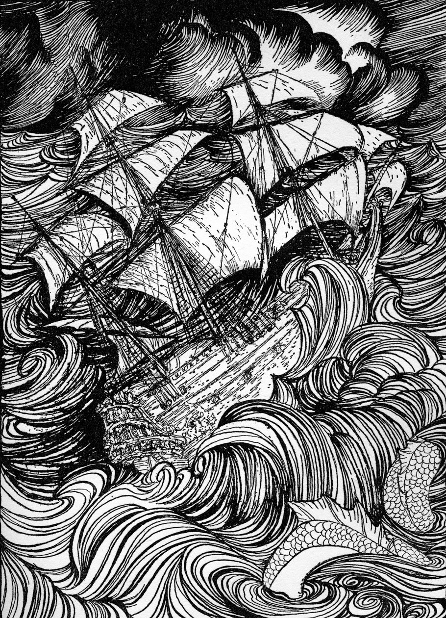 Edgar Allan Poe: „Kéziratot találtak egy palackban”. alkotó: Arthur Rackham