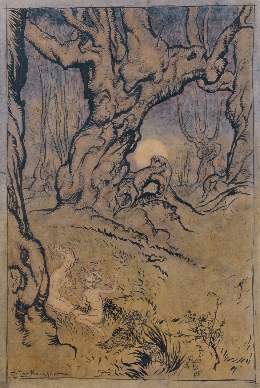 Holdfénytündérek fában (toll és tinta, wc és gouache) alkotó: Arthur Rackham