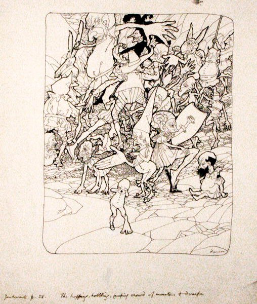 „Senki sem erősítette rá a megfelelő végtagjait” – illusztráció a „The Zankiwank and the Bletherwitch” című művéből, S.J. Adair Fitzgerald, 1896-ban megjelent (toll és tinta papíron) alkotó: Arthur Rackham