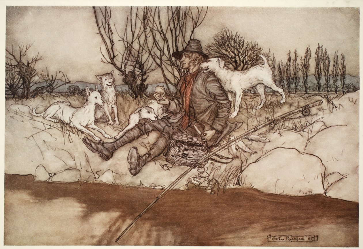 Egy kutya sem ugatna rá az egész környéken. Rip Van Winkle-től Washington Irvingtől, kocsmából. 1910 alkotó: Arthur Rackham