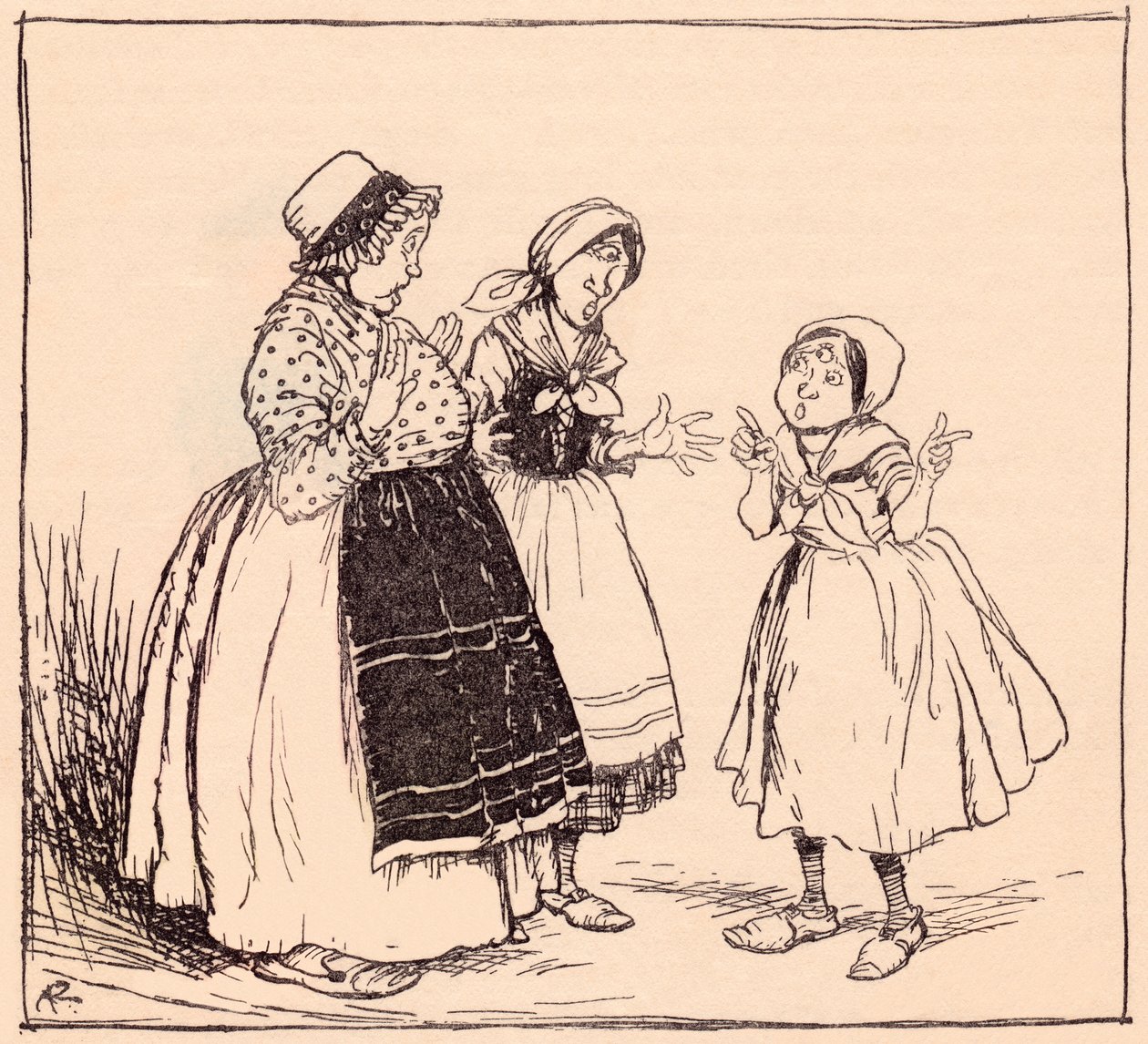 Most már tudom, miért nem eszik az a beragadt izé. Illusztráció: Arthur Rackham Grimm meséiből: Egyszem, kétszem és háromszem. alkotó: Arthur Rackham