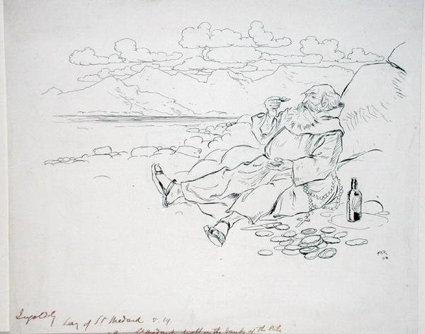 „Most St. Medard a Nílus partján lakott”, illusztráció a „The Ingoldsby Legends, or Mirth and Marvels” című művéből, Thomas Ingoldsby 1898-ban megjelent (toll és tinta papíron) alkotó: Arthur Rackham
