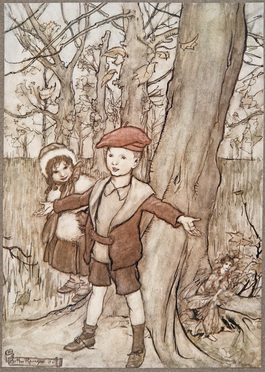 Egy nap meghallotta őket egy tündér .. , a Kensington Gardensben található Peter Pan-től J M Barrie (1860-1937), kocsma. 1906 alkotó: Arthur Rackham