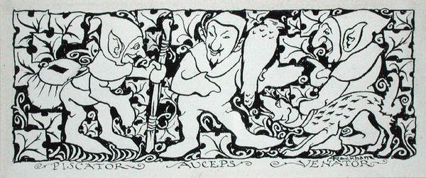 Piscator Auceps Venator, illusztráció a „The Compleat Angler”-ből, Izaak Walton, megjelent 1931-ben (toll és tinta papíron) alkotó: Arthur Rackham