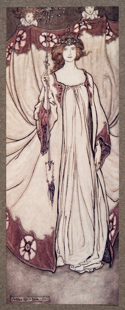 Queen Mab, aki uralkodik a kertekben .., J. M. Barrie (1860-1937) szerzője: Peter Pan a Kensington Gardensben. 1906 alkotó: Arthur Rackham