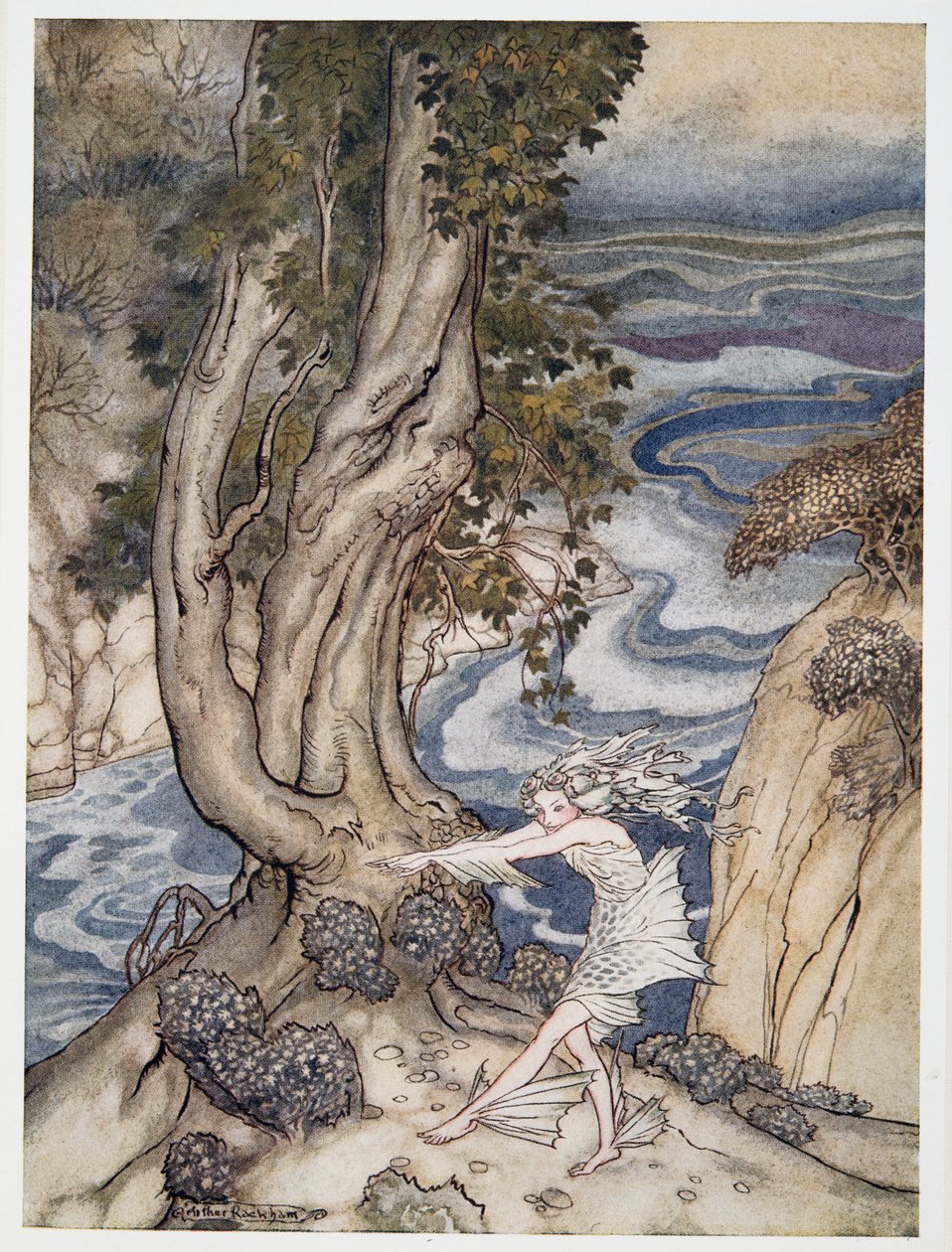 Lépj be újra Arielbe, mint egy vízi nimfa, illusztráció William Shakespeare: A vihar című kocsmából. 1926 alkotó: Arthur Rackham