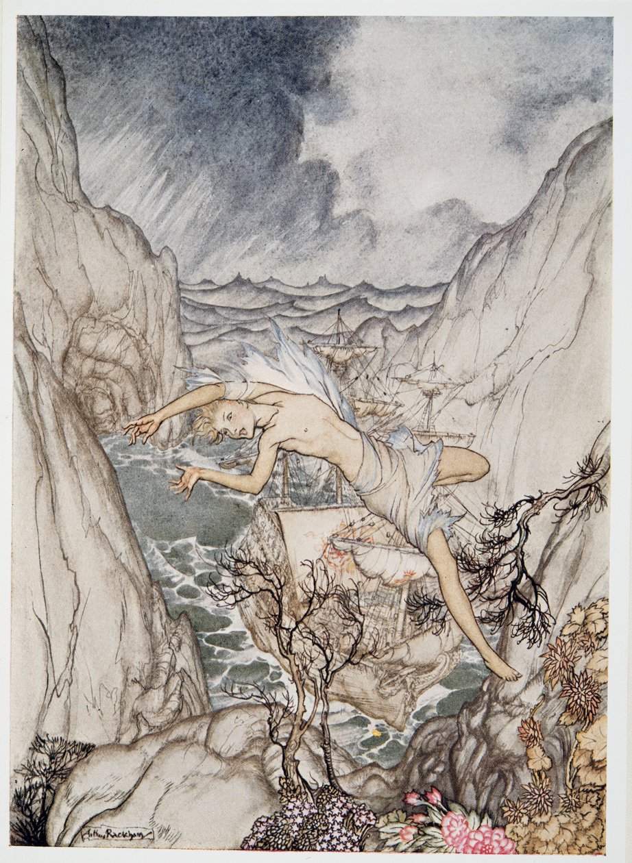 Biztonságban a kikötőben van a király hajója, illusztráció William Shakespeare: A vihar című kocsmából. 1926 alkotó: Arthur Rackham