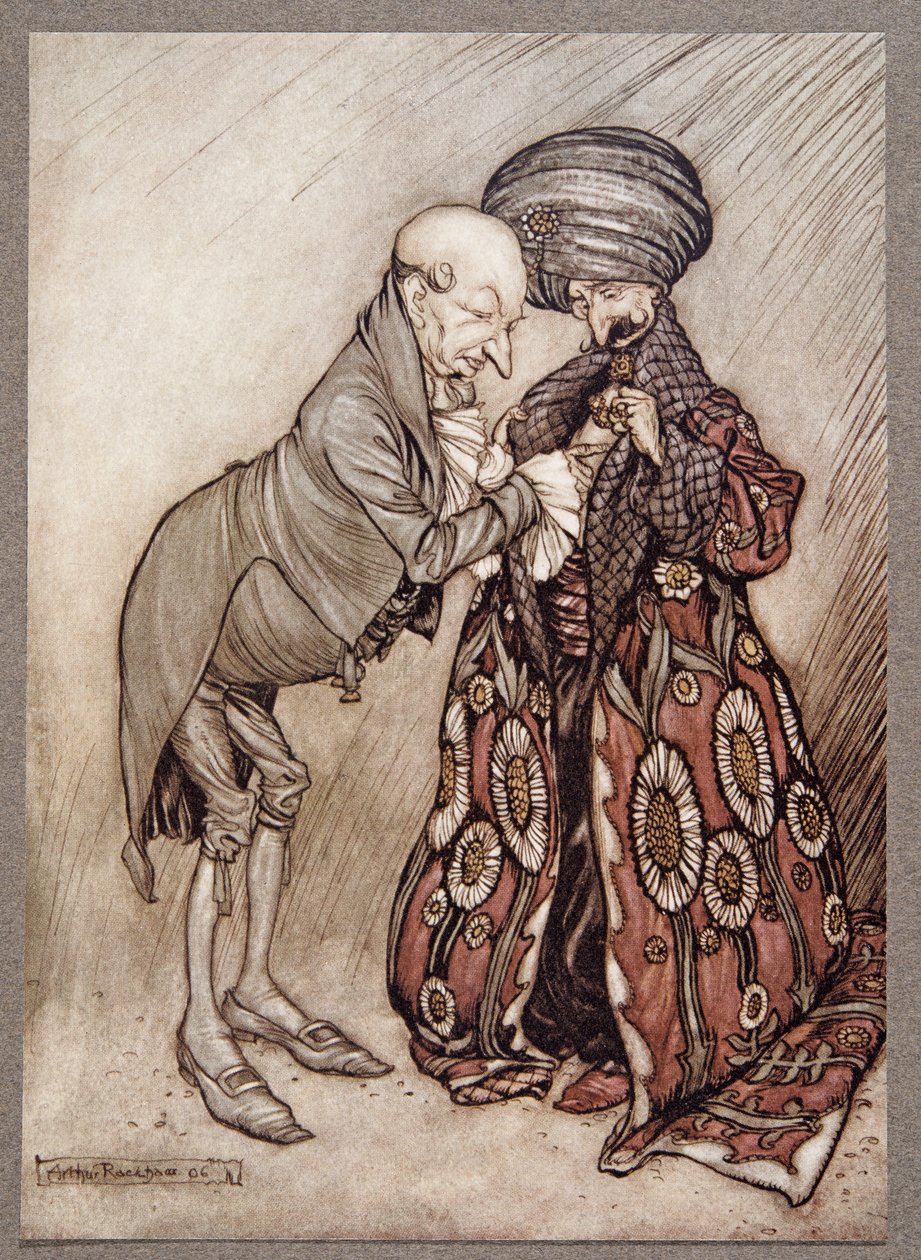 Megrázta kopasz fejét, és ezt mormolta: Hideg, elég hideg, Peter Pantől a Kensington Gardens-ben, J M Barrie (1860-1937), kocsma. 1906 alkotó: Arthur Rackham
