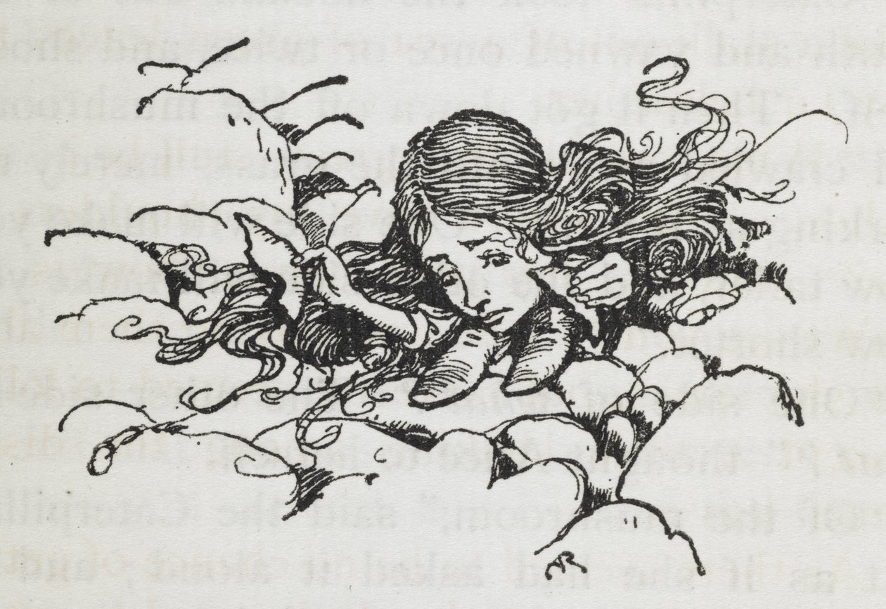 Összezsugorodott Alice, miután megevett néhány hernyógombát alkotó: Arthur Rackham