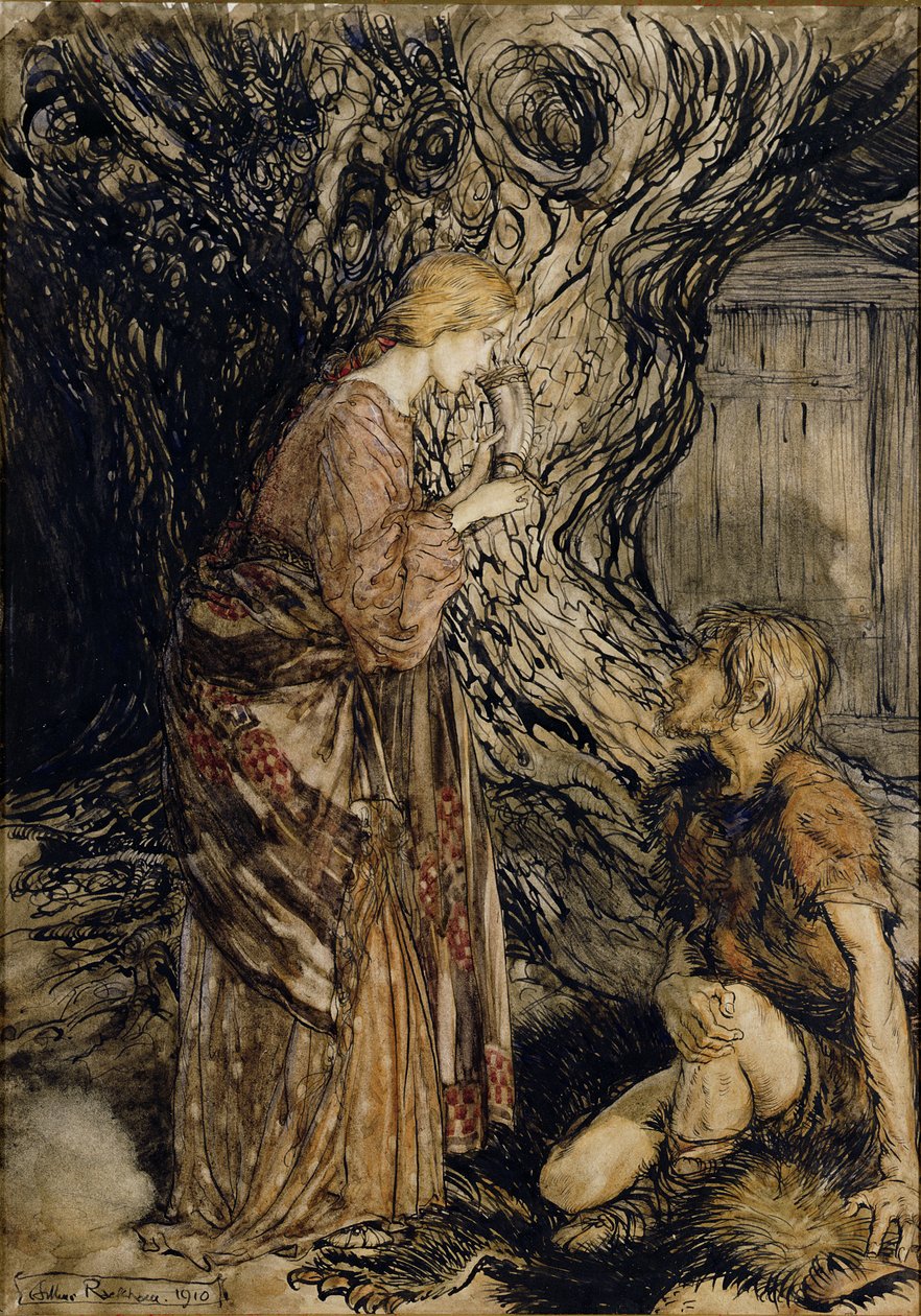 Siegmund és Sieglinde, Illusztráció: Rhinegold and the Valkyrie, Richard Wagner, Heinemann, 1910 (toll és tinta wc-vel papíron) alkotó: Arthur Rackham