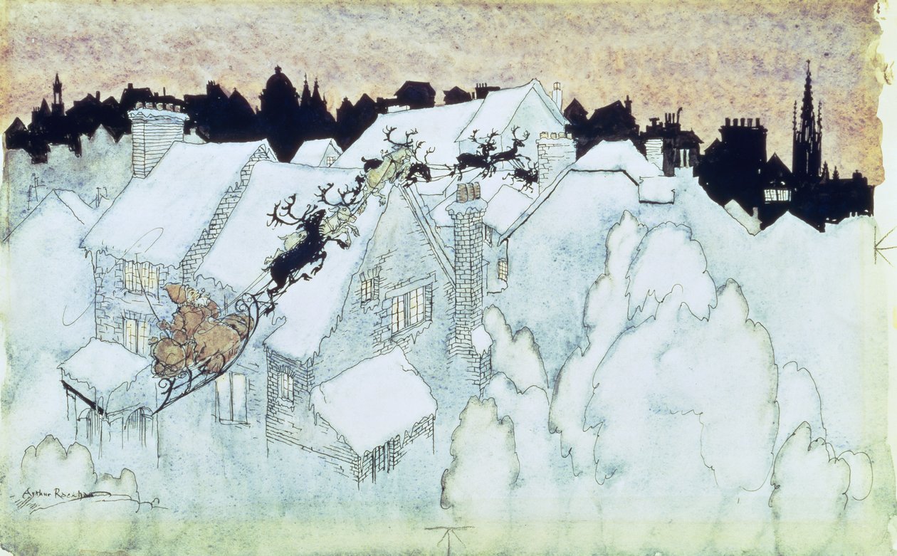"So Up to the House-top the Coursers they Flew", illusztráció a "The Night Before Christmas" kocsmához. 1931 alkotó: Arthur Rackham