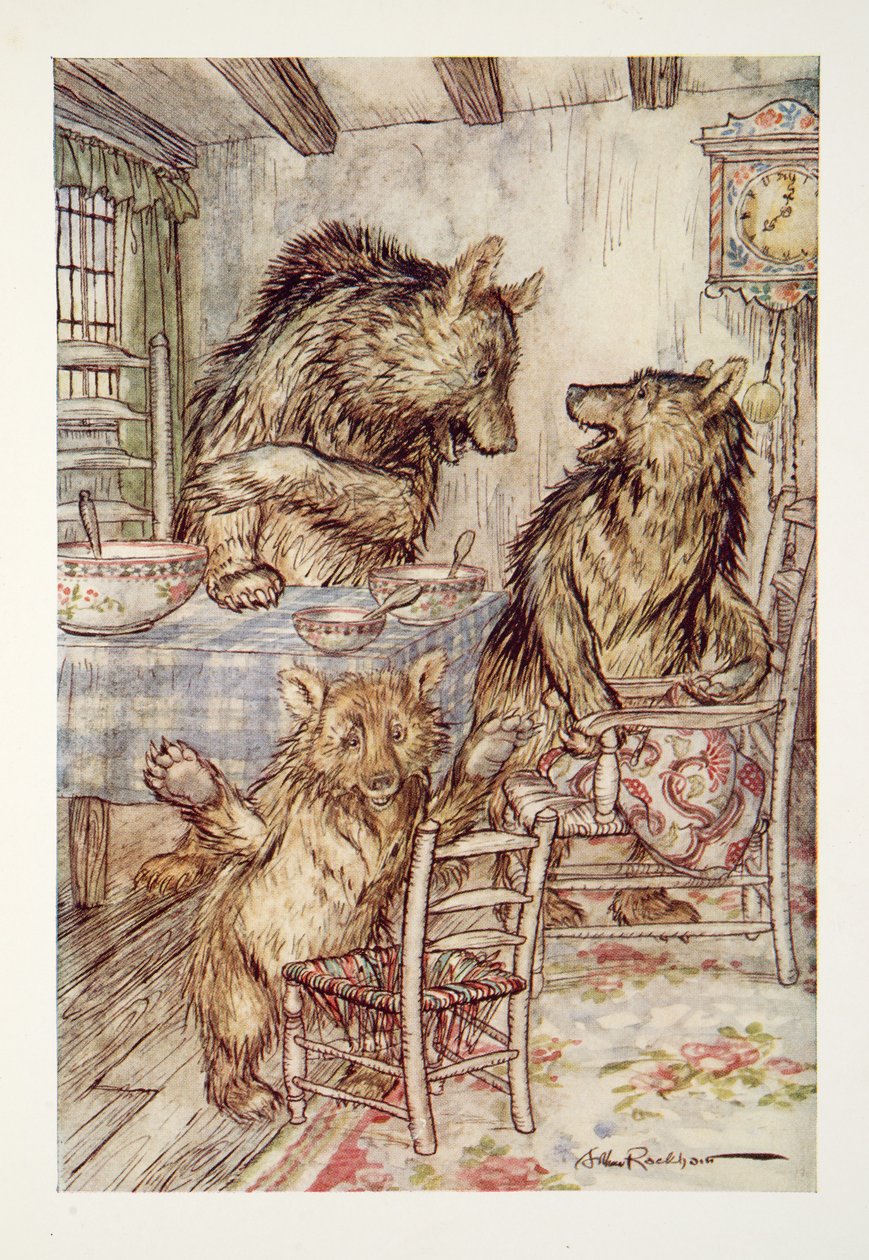 Valaki ült a székemben, és kiült belőle az aljára! mondta a Little, Small, Wee Bear, The Arthur Rackham Fairy Book, kocsma. 1933 alkotó: Arthur Rackham