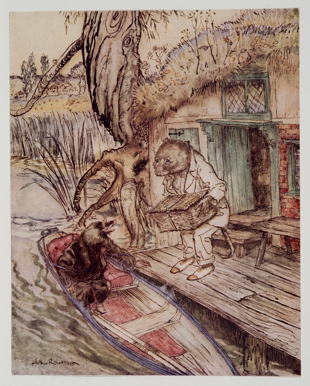 Sove that a lábad alatt figyelte meg a Vakondot, amint leszállt a csónakba, a Wind in the Willowsból, Kenneth Grahame (1859-1932), kocsma. 1940 alkotó: Arthur Rackham