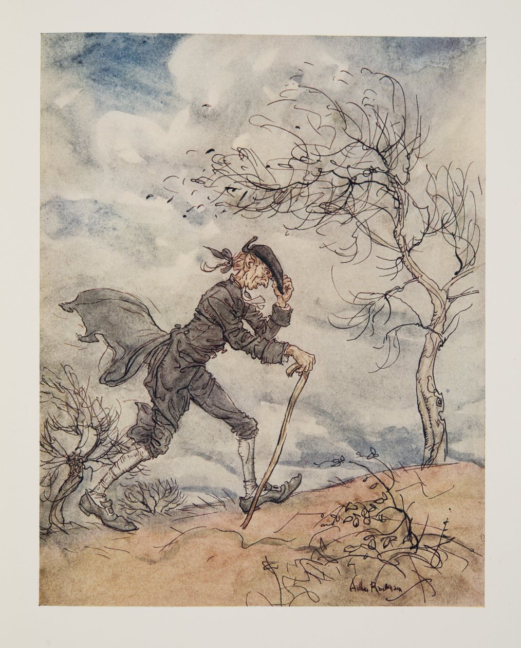 Egy szeles napon egy domb profilján lépdelve…, The Legend of Sleepy Hollow, Washington Irving (1783 - 1859), kocsma. 1928 alkotó: Arthur Rackham