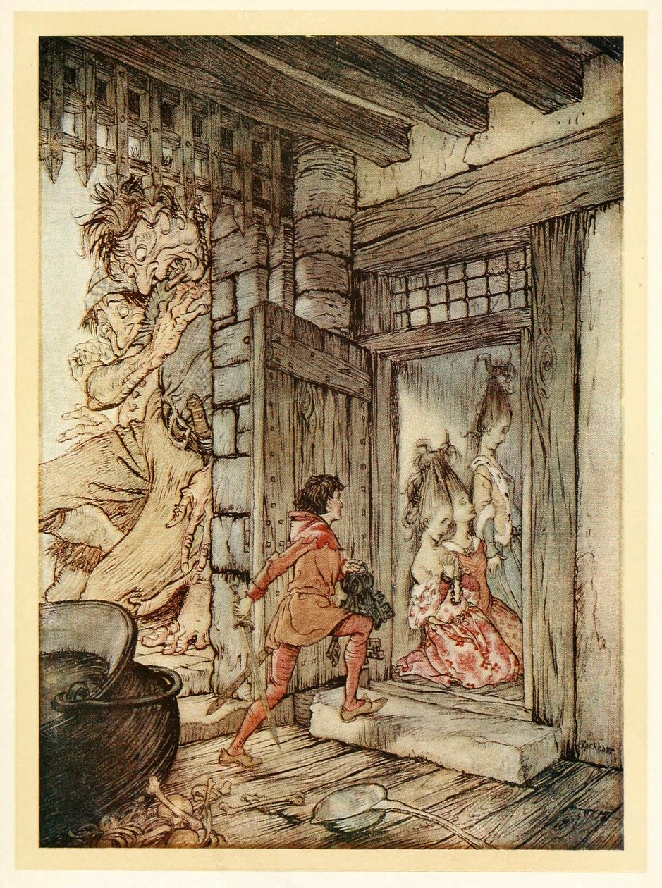 Jack elvette a kastély kulcsait, és kinyitotta az összes ajtót, az English Fairy Tales kocsmából. 1922. alkotó: Arthur Rackham