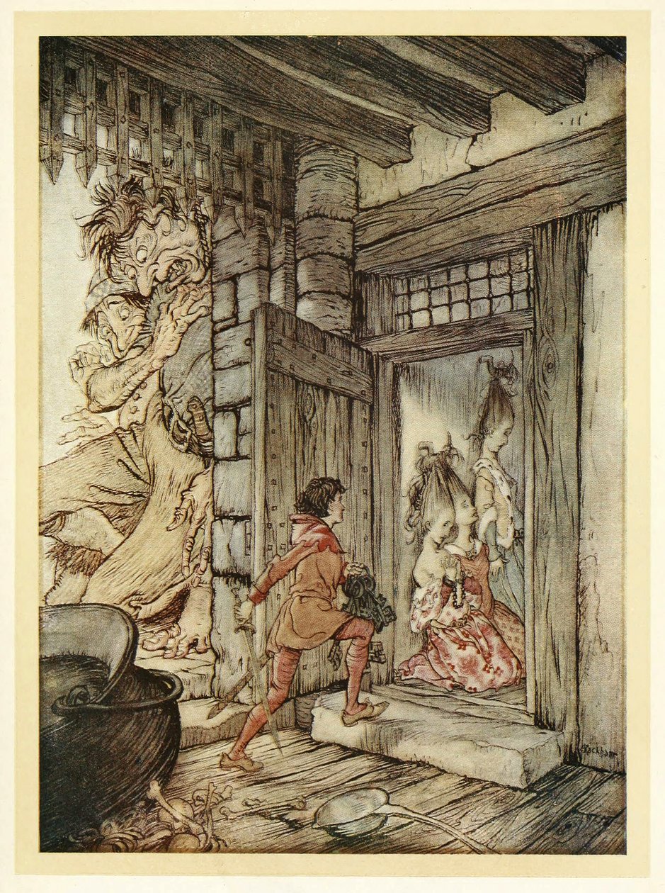 Jack elvette a kastély kulcsait, és kinyitotta az összes ajtót, az English Fairy Tales kocsmából. 1922 alkotó: Arthur Rackham