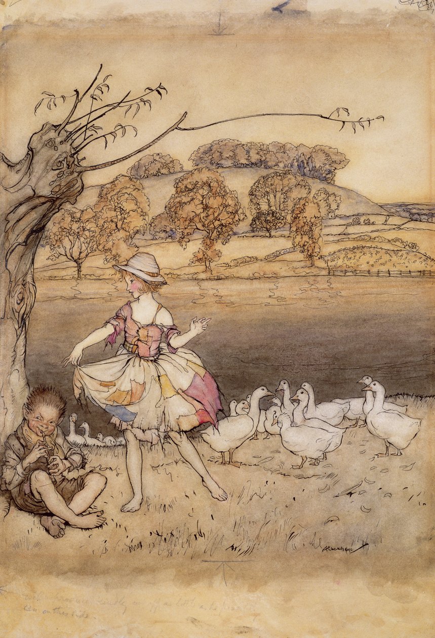 Lúdpásztorsípok közben táncoló rongyos kabátok, illusztráció az angol tündérmesékből, F.A. Steel újra elmesélte, 1918-ban (toll, tinta és WC papíron) alkotó: Arthur Rackham