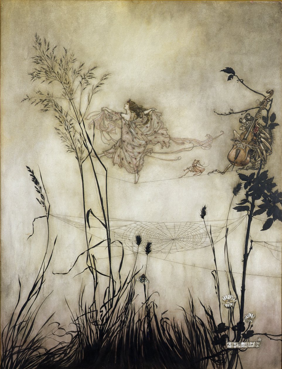 A tündérek remek táncosok, illusztrációja: Peter Pan a Kensington Gardensben, J. M. Barrie (1860-1937) 1906 (toll és tinta WC-vel papíron) alkotó: Arthur Rackham