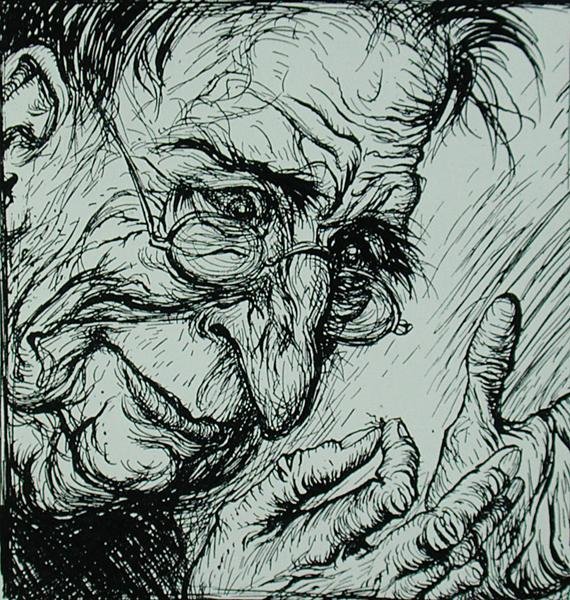 A bolha és az ember, illusztráció a Heinemann által kiadott "Aesopus meséi"-ből. alkotó: Arthur Rackham