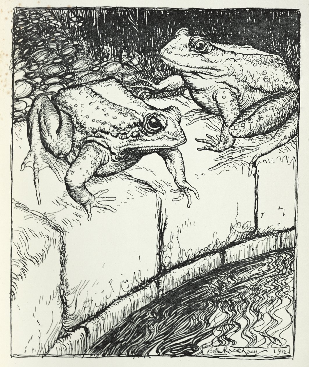 A békák és a kút, illusztráció az „Aesopus meséiből”, kiadó: Heinemann, 1912 alkotó: Arthur Rackham