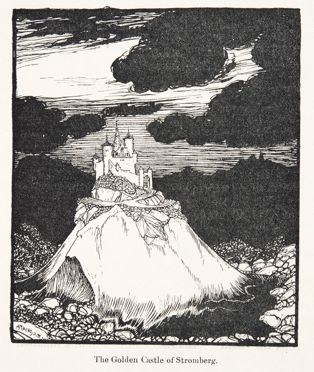 Stromberg aranyvára, a Grimm testvérek tündérmeséiből, kocsma. 1909 alkotó: Arthur Rackham