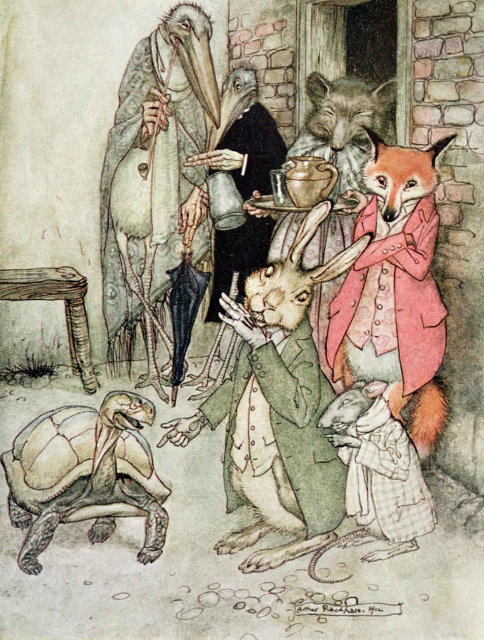 A nyúl és a teknős, illusztráció az „Aesopus meséiből”, Heinemann, 1912 (lásd még: 98211) alkotó: Arthur Rackham