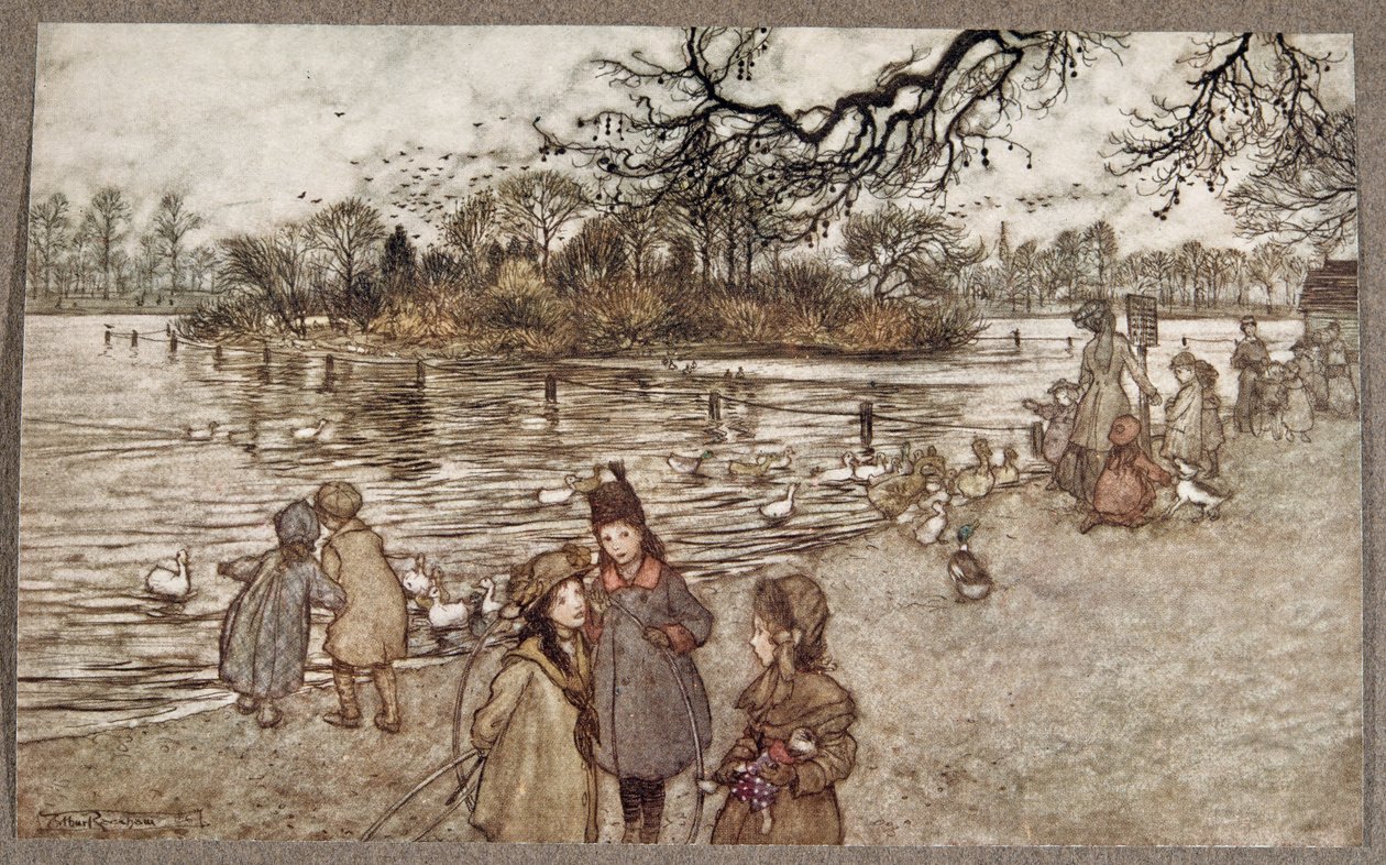 A sziget, amelyen az összes madár megszületik, amelyből kisfiúk és lányok lettek, Peter Pantól a Kensington Gardensben, J M Barrie (1860-1937), pub. 1906 alkotó: Arthur Rackham