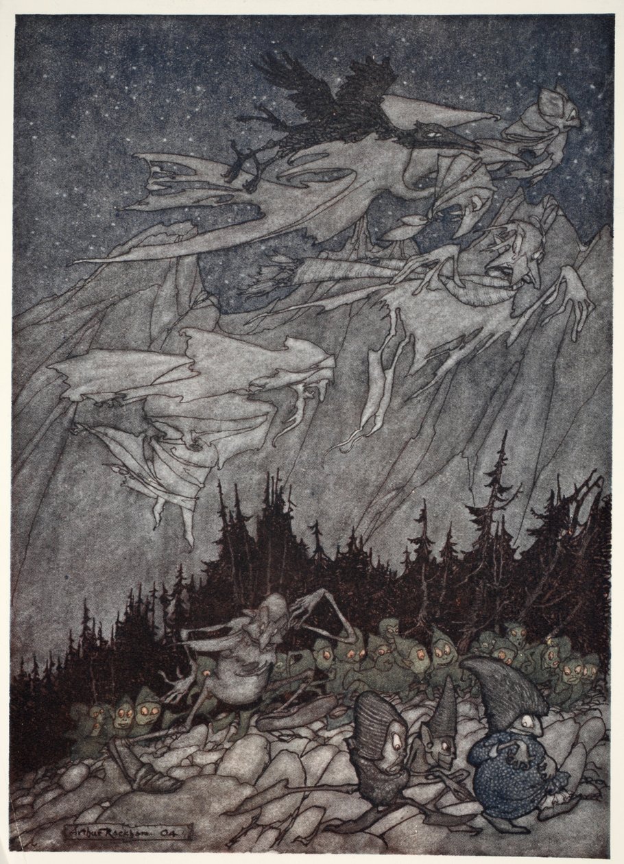 A Kaatskill-hegységet mindig is különös lények kísértették. Rip Van Winkle-től Washington Irving, kocsma. 1910 alkotó: Arthur Rackham