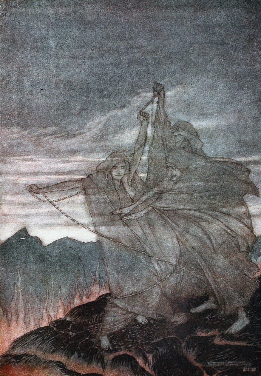 A nornok eltűnnek. Illusztráció Siegfriedhez és Az istenek alkonyához, Richard Wagner, 1910 alkotó: Arthur Rackham