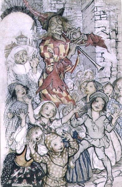 The Pied Piper of Hamelin, illusztráció Robert Browning (1812-89) verséhez, pub. 1934 (toll és tinta, akvarell, papír) alkotó: Arthur Rackham