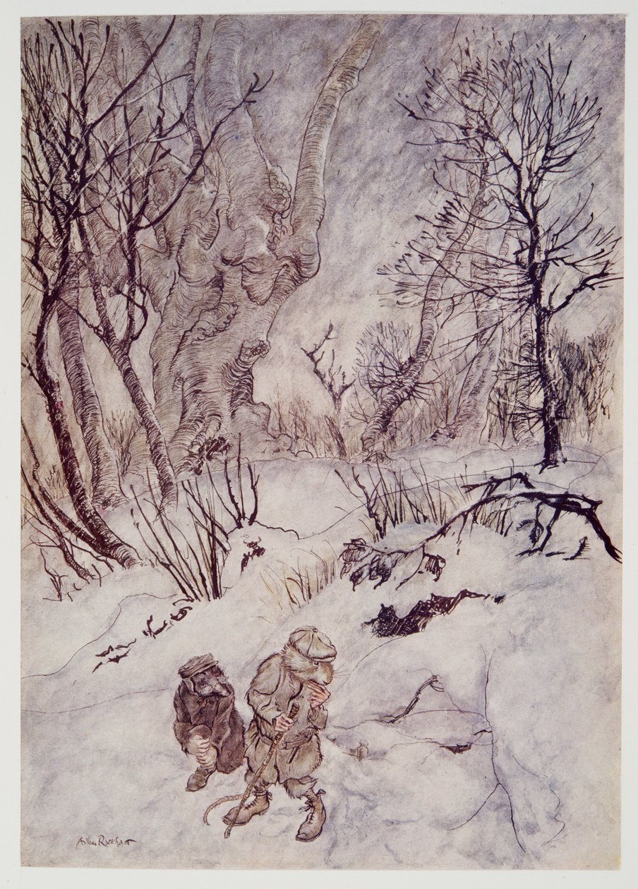 A Patkány töprengett egy darabig, és megvizsgálta az őket körülvevő domborulatokat és lejtőket Kenneth Grahame (1859-1932), kocsma Wind in the Willows című művéből. 1940 alkotó: Arthur Rackham
