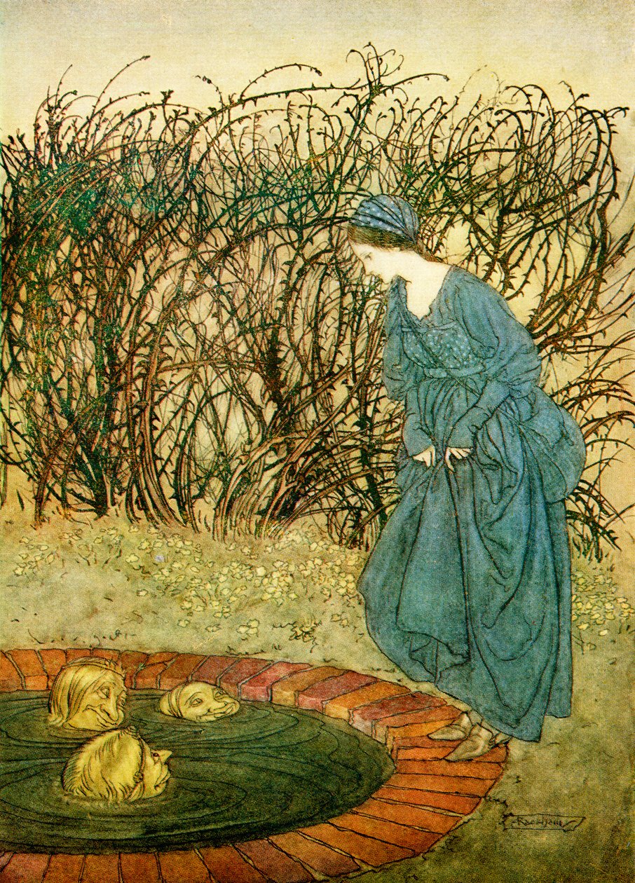 A kút három feje, F.A. Steel által újra elmesélt angol tündérmesékből, 1927 alkotó: Arthur Rackham