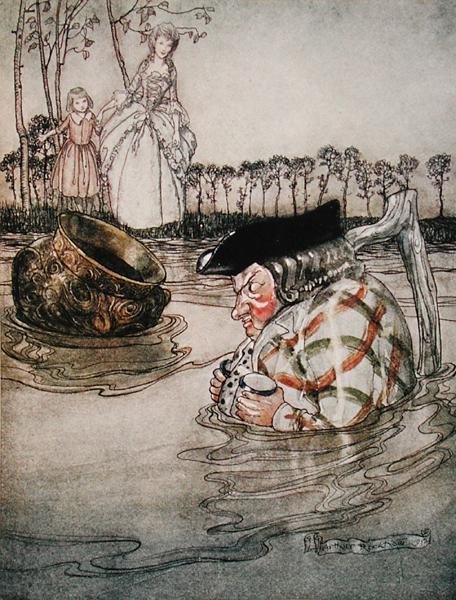 A két edény, illusztráció az „Aesopus meséiből”, kiadó: Heinemann alkotó: Arthur Rackham